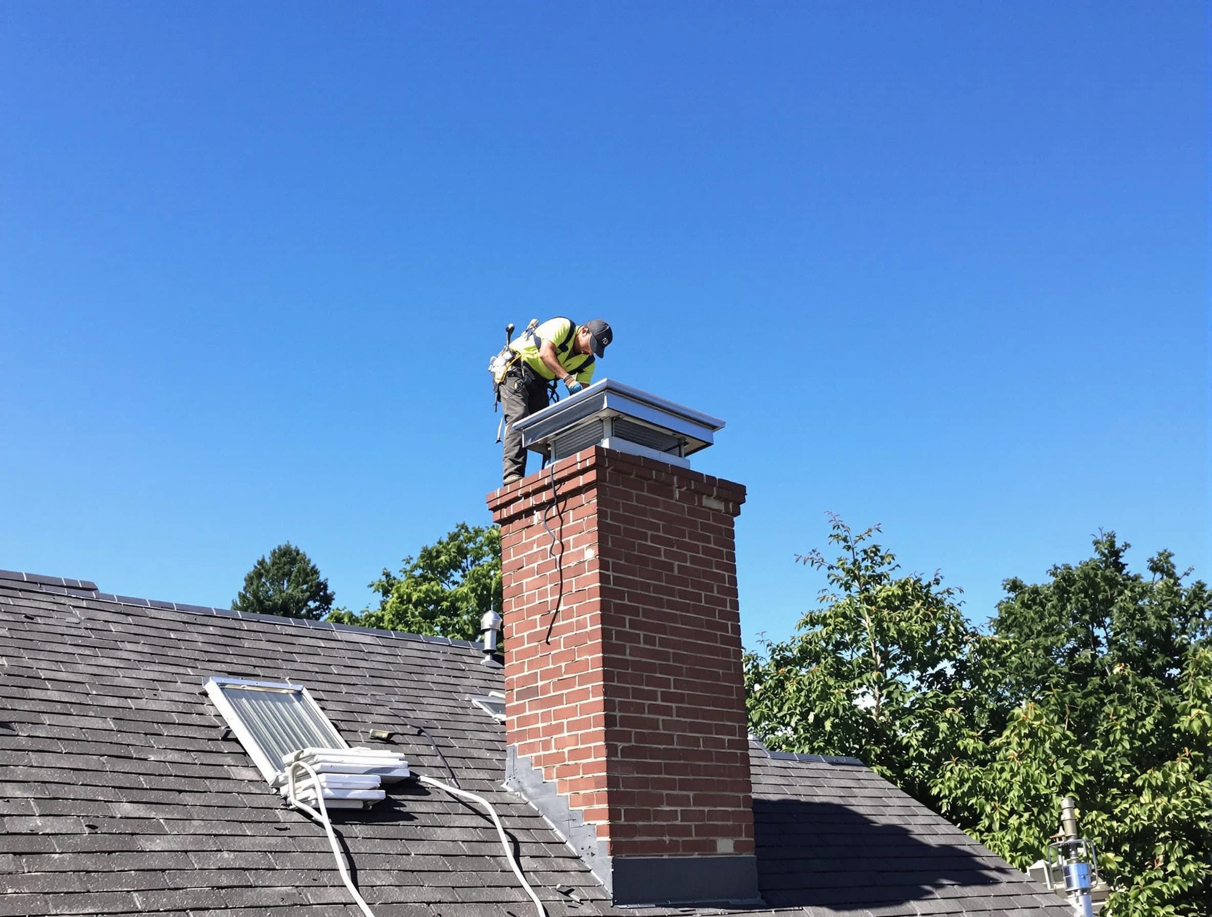 Jasper Chimney Sweep technician measuring a chimney cap in Jasper, AL