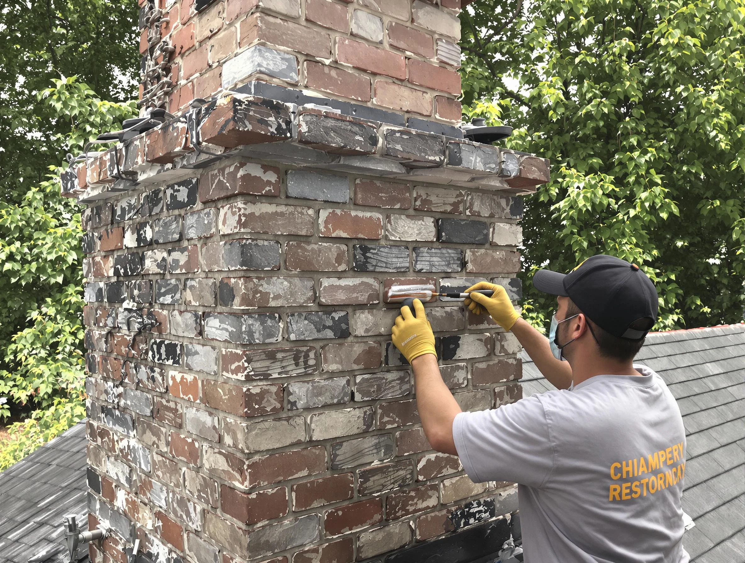 In-progress chimney restoration by Jasper Chimney Sweep in Jasper, AL